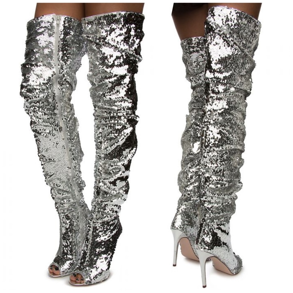 Slouchy sequin thigh high boots